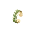 Adjustable golden open ring featuring olive leaf design with green micro-pave gemstones - Green Gem Olive Branch Leaf (J533-1)