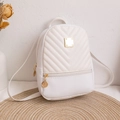 Chic white mini backpack with V-quilted faux leather and golden metal logo plate - White