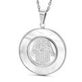 Collar de acero de titanio con colgante Mano de Fátima sobre base de nácar blanco - Color Acero (Mano de Fatima/Madreperla)