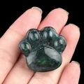 Natural green moss agate carved cat paw crystal stone held in hand for size display - India Agate