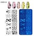 Nail art stamping plate OMD-14 with fruit and bird patterns on stainless steel - OM-D14 Fruit Animal Plant Love (OM-D14)