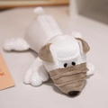 Astuccio in peluche a forma di cane sdraiato bianco e marrone per articoli scolastici - Carlino