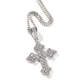 Collana hip hop con ciondolo a croce in zirconi e catena cubana d'argento scintillante - Ciondolo Argento + Catena Cubana in Acciaio Inossidabile da 3 mm 24 Pollici / Argento