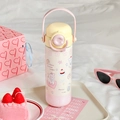 Cute pink and yellow stainless steel thermos with sheep pattern and portable handle - 500ml / Yellow Pink Lamb