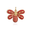 Detailed view of bee pendant with red enamel stripes and gold flower wing patterns - Red Bee Pendant