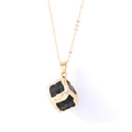 Gold chain necklace featuring a black cube raw stone pendant with irregular gold edges - Gold Edge Black Cube 20mm - Pendant Only
