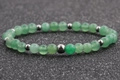 Minimalist light green natural stone beaded bracelet with polished silver metal spacers - 6MM Green Chalcedony