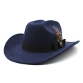 Chapeau fedora classique en feutre bleu marine avec large bord et plume décorative - M(56-58cm) / Bleu marine