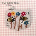 Handmade wool felt bee coin purse in light grey with 13x16cm dimensions and floral embroidery - Two Small Bees Style / 13*16cm