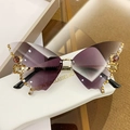Gafas de sol de mariposa sin montura con lentes degradadas violetas y pedrería - Lentes Degradados Gris/Marco Dorado/Diamantes / Mariposa Gris