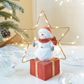 Lighted Christmas snowman decoration with gold star frame and festive red gift box base - Glowing Pine Tree Snowman Ornament