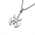 Close-up of a Norse Viking wolf head double-edged axe pendant on a box chain - Viking Axe + Stainless Steel Chain