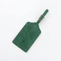 Dark green matte PU leather luggage tag with aircraft icon and silver metal buckle - Luggage Tag / Green