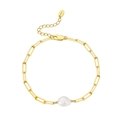 Bracciale a catena a graffetta in argento sterling S925 placcato oro con perla barocca - Argento 925 / Placcato oro 14K Perla naturale