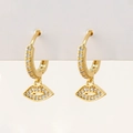 Close-up of gold earrings with micro-pave zircons and creative lip-shaped pendants - H-Lips