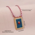 Colorful woven cord necklace with blue enamel heart tarot pendant and crystal border - Heart