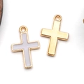 DIY gold-plated cross pendant charms in white enamel and brushed metal finish - Cross (11952)