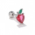 Detailed view of heart-shaped red zircon strawberry stud with silver screw back ball - EGD0007 Apple Shape / White Gold