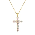 Collana con pendente a croce con zirconi colorati e catena box dorata - Stile Croce Multicolore (CN001611YH彩色)