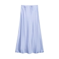 Elegante gonna midi svasata in raso lavanda con texture setosa su sfondo bianco - XS / Pantaloni e gonne / Lavanda