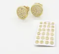 Orecchini a perno tondi in rame placcato oro 18k con zirconi bianchi diametro 11mm - Strass Rotondo