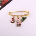 Christmas brooch with enamel cat and candy cane charms on a gold festive pin - Grey Tabby Cat with Candy Cane