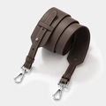 Adjustable brown pebbled leather shoulder strap with silver hardware and white stitching - Silver Clasp / Gray