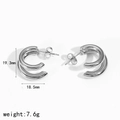 Detail showing dimensions and 7.6g weight of the silver C-shaped stainless steel earrings - Silver Double Hoop Style (TE60470-S)
