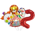 Set palloncini circo con leone, zebra, pagliaccio e numero 2 rosso in alluminio - Set a Tema Circo (Numero Due)