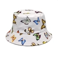 Dettaglio delle stampe a farfalla colorate sul tessuto del cappello a secchiello - M (56-58cm) / Bianco