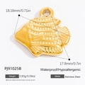 Gold stainless steel fish pendant with dimensions and waterproof features on white background - Gold Fish Pendant (PJ91025B)