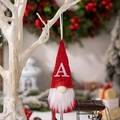 Christmas gnome ornament with red knit hat featuring embroidered letter A for DIY decor - Knitted Alphabet Gnome A