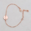 Rose gold letter C hollow circular pendant bracelet with adjustable lobster clasp - Rose Gold C