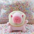 Pink Capybara plush keychain with a toast bread neck ring and golden metal clip - Donut Pink + Gold Clip