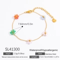Colorful beaded flower bracelet in 18k gold plated stainless steel with adjustable chain - Colorful Beaded Flower Bracelet (SL41300) / 18K Gold Plated