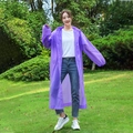 Reusable purple semi-transparent EVA rain poncho with hood and drawstring for adults - 18 Silk Purple