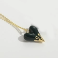 Classic love heart necklace with black enamel pendant and molten gold metal design - Dark Green