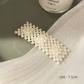 Elegant woven pearl hair clip in creamy white finish, 7.5cm length for side fringe - Square Three Flowers Pearl