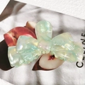 Large mint green marbled acetate hair claw clip with vintage bow design for women - 11cm / Floral Green