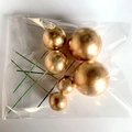 Pack of six assorted gold ball cake toppers in transparent packaging for party decor - Gold Balls S/M/L 6pcs Set