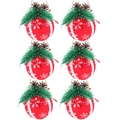Set of 6 red Christmas fabric ornaments with snowflake prints and pine cone details - 6cm Style 8 (Snowflake Lace Red Ball)