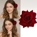 Vintage velvet red rose hair clip with layered petals for elegant side styling - Red Rose Hair Clip