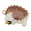 Cute white and brown hedgehog enamel charm with gold trim for DIY jewelry - 22x28mm Leaf Hedgehog (20298)