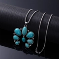 Silver chain necklace with large U-shaped turquoise pendant in vintage bohemian style - U-Shape Flower