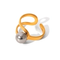 Detalle del anillo abierto de acero con perla gris de 0,78 cm y especificaciones - Estilo de Línea de Perla Dorado (HC-R30225)