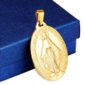 18K gold plated stainless steel Virgin Mary oval pendant necklace with religious engraving - 3*4.5cm / Gold