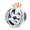 Letter O charm with gold crown and sparkling crystals for DIY bracelets - Letter O