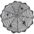 Round black lace spider web table mat with small spiders for Halloween decoration - Halloween Lace Round Tablecloth 102cm
