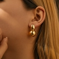 Polished 18K gold-plated double ball drop earrings featuring a minimalist sphere design - Gold (KE0839-Double Ball)