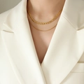 Collana a doppio strato in acciaio inossidabile placcato oro 18k con maglia Figaro - Doppio Strato (P934) / Oro